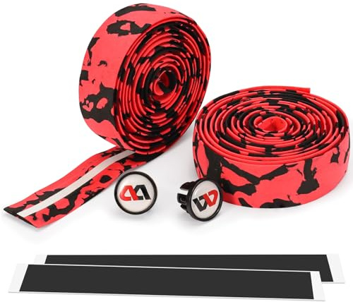 Lot de 2 rouleaux de ruban adhésif pour guidon de vélo avec 2 bouchons d'extrémité et bandes adhésives en mousse EVA - Ruban antidérapant - Pour VTT et vélo - Rouge