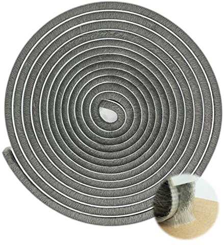 Weather Stripping Brush for Sliding Windows/Doors Frame Side,Pile Self Adhesive Weatherstrip Seal Strip Sealer Draft Stoppers (33ft x11/32 Backing x 3/16 Brush inch, Grey)