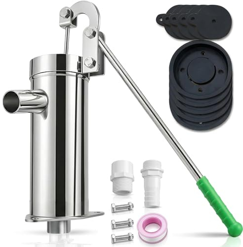 Locci Stainless Steel Manual Hand Well Pump, Heavy Duty Deep Well Hand Pitcher Pump with Integrated Base Design, Corrosion-Resistant Water Pump for Farm, Garden, Homestead & Emergency Water Supply