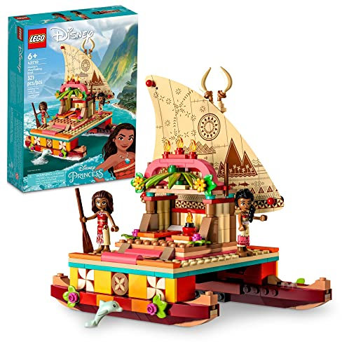 LEGO Disney Princess Moana's Wayfinding Boat Building Toy 43210 Disney Princess Toy Set with Moana and Sina Mini-Dolls, Dolphin Figure, Disney-Inspired Pretend Play Toy for Kids Boys Girls Ages 6+
