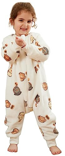 MICHLEY Flannel Baby Sleeping Bag Unisex Pajamas, Long Sleeve Zipper Wearable Sleeping Sack for Autumn Winter Boys Girls,Whitebear,18-24months, Size 90