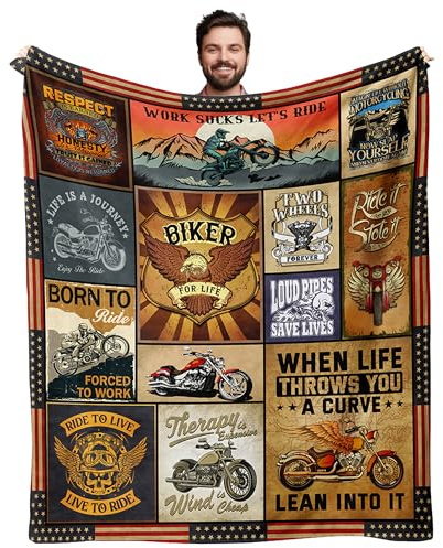Tuniaops Motorcycle Blanket, Motorcycle Gifts for Men/Women, Best Gifts for Motorcycle Riders/Lovers Men Riding Blanket for Couch Sofa Bed Super Soft Plush Throw Blanket 60x50