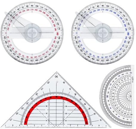 4 piezas de transportadores, transportadores de dibujo y diseño, reglas para medir ángulos, triángulos, círculos completos, transportadores de semicírculo, herramientas para medir ángulos