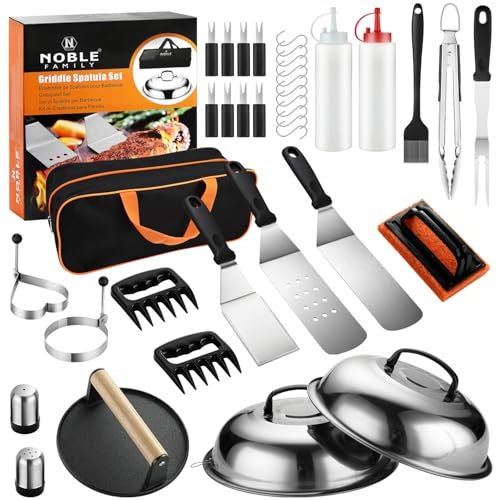 38PCS Griddle Accessories Kit, Professional BBQ Tools Set for Ourdoor Cooking, Stainless Steel Griddle Spatula Set with Tongs, Smash Burger Press, Carry Bag, Perfect Grilling Gifts for Men Dad