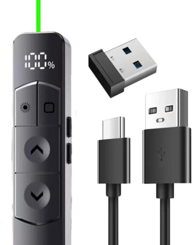 Aucuda Presentation Clicker with 2.4GHz USB Control - 100m Remote Presenter, Rechargeable PPT Pointer for Windows/Mac/Linux, Compatible with PowerPoint/Keynote/Google Slides(green).