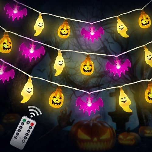 OWill Halloween Decoration Lights,13FT 30LED Halloween String Lights, 8 Modes Pumpkin Bat Ghost LED for Indoor Outdoor