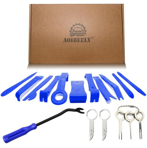 Aoibeely Outil Demontage Garniture Voiture: 17 Pièces Réparation Garniture Kit Trousse à Outils de Réparation de Carrosserie pour Enlever Les Panneaux de Porte de Voiture et Les Panneaux