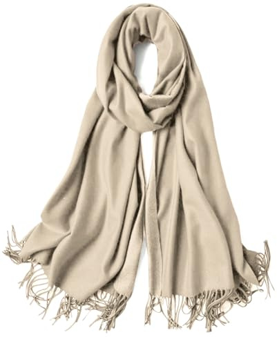 Van Der Rich ® - Halsdukar med fransar av hög kvalitet i bomull - dam, Enfärgad beige, one size