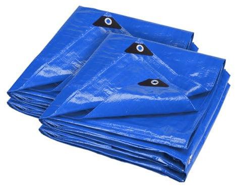 ANSIO Tarpaulin 4m x 5m / 13ft x 16ft Pack of 2 Tarpaulin Sheet 70 GSM Economy Tarpaulins - Blue