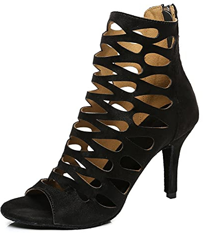 MINITOO Zapatos de baile cómodos para mujer, cierre de fricción, botines de noche, L455 Negro 8 5cm Tacón, 43 EU