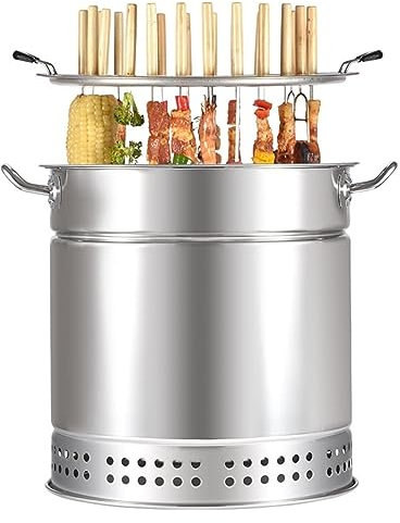 Barril de carbón para Barbacoa, ahumador de Barril, Parrilla de Barbacoa de carbón para ahumador, Barril de Malla de Parrilla de Barbacoa de Acero Inoxidable con 20 brochetas, Cesta para asa