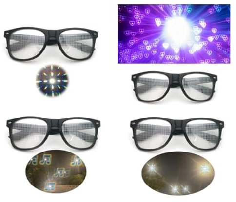 Laralily 4 Stück Prisma Brille,Kaleidoskop Brille,Diffraction Glasses,Diffractions Party Brille,Diffraction Prisma Brille,Party Brille,Geeignet für Maskeraden,Karneval Im Freien,Partys,Clubs