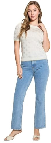 GUESS Rosie Pull à manches courtes et col rond 4 g pour femme, Crème, blanc, Taille M