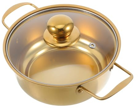 Luxshiny Pot à Soupe Inox Doré Avec Couvercle Verre Petite Casserole à Double Poignée Compatible Induction Cuisson Rapide Pour Nouilles Et Soupes