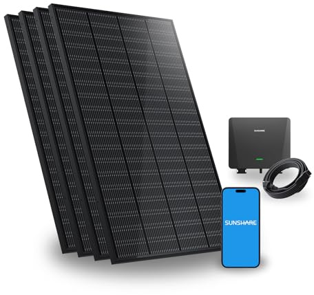 SUNSHARE Ray 800W Balkonkraftwerk ohne Halterung – Flexibles DIY Solaranlage Komplettset – 800W Wechselrichter + 4x 200W Solarpanel – Plug & Play – Balkonkraftwerk Steckdose – inkl. Kabel