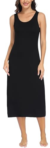Lovasy Sottovesti da Donna Lungo Abito Sottoveste in Modal con Spalla Larga Sexy Lingerie Sottoveste Gonna Elegante Camicia da Notte Modellante Antistatica,A-Nero,M