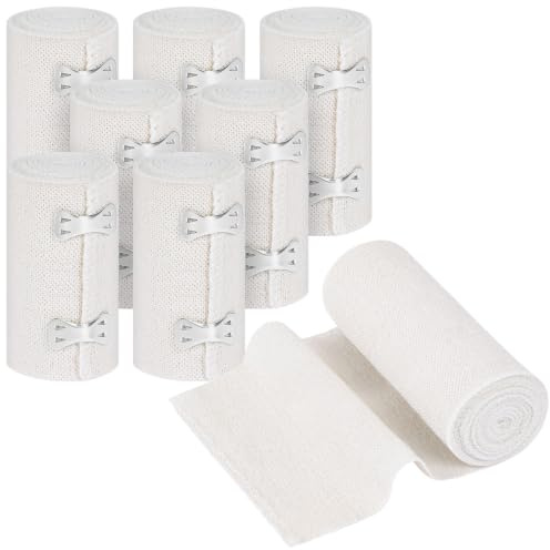 Fefod 8 st premium elastiskt bandage, tubulärt bandage, vit | Elastisk fastsättning med metallkrokar, elastiskt band för ankelstöd, armar och ben (8 st 10 cm x 4,5 m)
