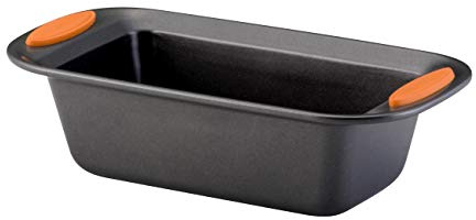 Rachael Ray Yum-o! Bakeware Oven Lovin' Nonstick Loaf Pan, 9-Inch by 5-Inch Steel Pan, Gray with Orange Handles