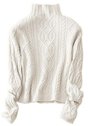 Wenwenma Cachemire Col Haut en Cachemire Pull - Femme - Mode Torsadé Tricoté Pull (Blanc, Large)