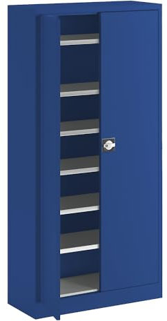 EUROKRAFT | Armoire à Portes battantes en tôle d'acier | h x l x p 1950 x 950 x 400 mm | 6 tablettes | Bleu Gentiane RAL 5010
