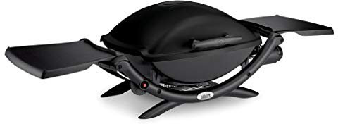 Weber Q2000 Barbacoa de Gas, Parrilla de 54 x 39 cm, portátil, 1 Quemador, mesas Laterales Plegables, Parrilla de Hierro Fundido esmaltado Dividida en 2 Partes- Negro (53010049)