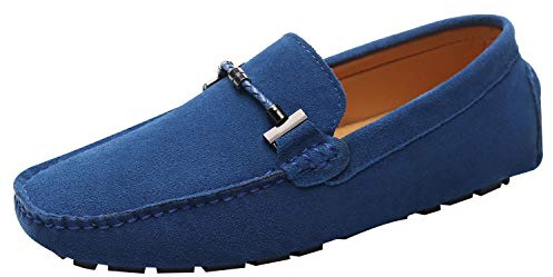 Jamron Uomo Elegante Fibbia Mocassini Comfort Scamosciato Scarpe di Guida Moda Pantofole Blu Reale SN19020 EU44