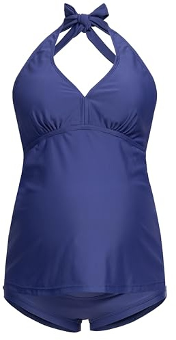 Herzmutter Umstandstankini-Schwangerschaftstankini - Neckholder-Badeanzug für Schwangere - Zweiteiler-Bademode - 7100 (XL, Blau)