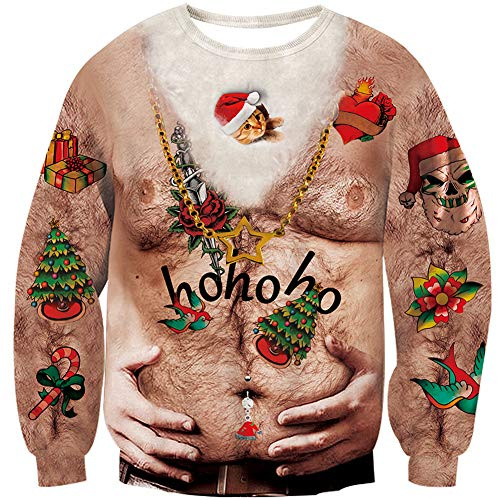 Loveternal Unisexe Rude Pulls Noel 3D Imprimé Christmas Sweater Laid Jumper Manches Longues Ugly Xmas Pullover XL