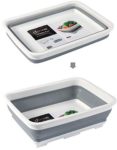 DIVCHI Folding Washbasin Collapsible Washing Up Bowl Retractable Portable Thickened Travel Washbasin Wash Foam Foot Travel Outdoor Car Laundry Washing Basin (Grey/White)