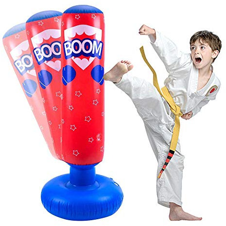 JANTEELGO Boxsack Kinder 120 cm, Standboxsack für Sofortiges Zurückprallen zum Üben von Kickboxen, Karate, Taekwondo, um Pent Up Energy zu entlasten (Rot-E, 120cm)