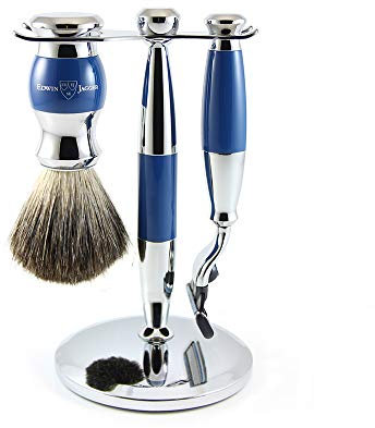Edwin Jagger Blue Diffusion 36 Series Rasierset mit reinem Dachshaar Pinsel für Mach3-Klingen