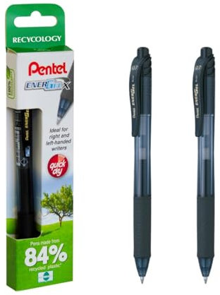 Pentel Energel X Gel Retractable Gel Rollerball Pen, Black, Pack of 2