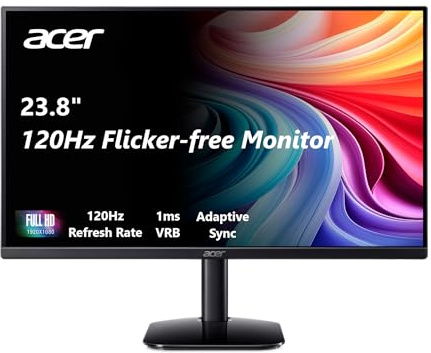 acer KB242Y - 23.8 Inch IPS Zero-Frame Full HD (1920 x 1080) Monitor | Tilt | Up to 120Hz Refresh | 1ms (VRB) | sRGB 99% | HDMI & VGA Ports | Adaptive-Sync Support (FreeSync Compatible)