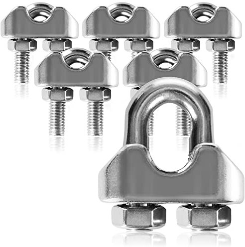 com-four® 6X Drahtseilklemme M5, Bügelseilklemme aus rostfreiem Edelstahl 304, Seilklemme mit Bügel zur Befestigung und Fixierung von Seilen, Drahtseil und Drähten (06 Stück - Drahtseilklemme M5-5mm)