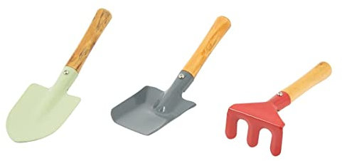 Rekord Kinderkleingeräte-Set 3-teilig (1 Schaufel, 1 Spaten, 1 Harke) Kinder-Gartengeräte, Kinderset, Gartenset, Sandkastenspielzeug, Spielzeug für Kinder, Strandspielzeug