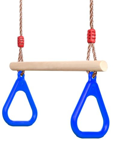 PELLOR Columpio Trapecio de Madera Multifunción para Niños con Anillos de Gimnasia de Plástico para Colgar Soporta hasta 160 kg
