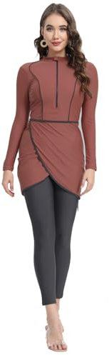 seafanny Damen 3-teilige muslimische Bademode Full Cover Hijab Burkini Modest Badeanzug buqini(rosa 42) XL