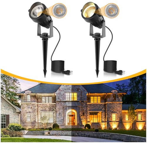 L LOHAS LED 5W Dusk to Dawn Outdoor Lighting, Auto On/Off 3000K Landscape Outdoor Spotlight, IP66 Waterproof Plug in Spot Lights for Yard, Garden, House, Pathway, Plant, UL Listed (2 Pack)