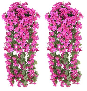 XUEHOU 2 Stück Künstliche Hängepflanzen Kunstblumen Hängend Künstlich Hängende Blumen Veilchen Dekoblumen Künstlich Plastik Efeu Kunstblumen Wie Echt Lila Rot für Balkon Blumengirlande Deko