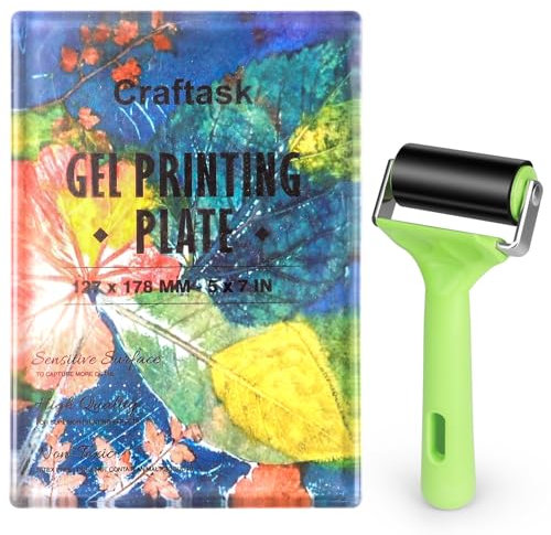 Craftask Reusable Gel Printing Plate - 5 X 7 Gel Plate with Press Rubber Brayer Roller, Printmaking Supplies for Card Making, Arts and Crafts, Scrapbooking and Journaling