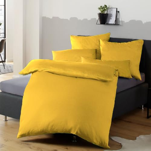 Soifox Bettwäsche 155x220 Gelb - Bettwäsche Sets aus Mikrofaser Bügelfrei & Knitterfrei - 1 mal Bettbezug + 1 mal 80x80cm Kissenbezug mit Reißverschluss