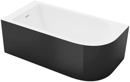 Vente-unique - BaÒo de esquina - 201L - 150 x 75 x 58 cm - Negro brillante - Esquina izquierda - ANIKA
