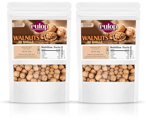 Rulop Walnuts in Shells 500g, Chilian Walnuts, Vegan and 100% Natural, Packed in a Resealable Pouch to Maintain Freshness (Pack of 2)