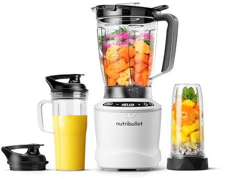 nutribullet SmartSense Blender Combo, 1400W, 64oz Pitcher, 32oz & 24oz Cups, 5-Speed, Smoothies, Ice and Frozen Fruit, Nut Milk, Soup, Matte White, NBF50700AW