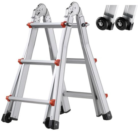 VEVOR Escalera Telescópica con Estructura en A Escalera Extensible 288 cm Escalera Plegable Portátil para RV, Tareas Escolares, Escalera de Techo para Interiores y Exteriores Carga de 149,7 kg