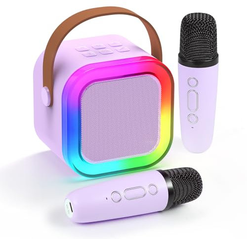Fede Karaoke 2 Micrófonos para Niños, Mini Karaoke Infantil Micrófonos Inalámbricos Altavoz Bluetooth Portátil con Efectos de Cambio de Voz y Luces LED, Mejores Juguetes Regalos para Niñas y Niños