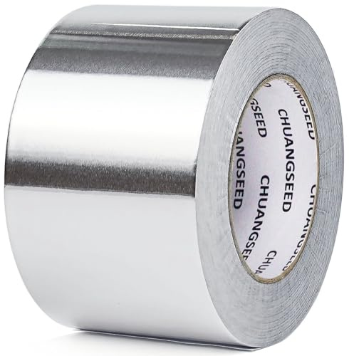 CHUANGSEED Ruban Adhésif Aluminium,75mmX50m,Bande adhesive professionnel en aluminium haute temperature,Aliminum foil tape,argent,Isolation thermique,réparationde tuyaux,fixation,ignifuge