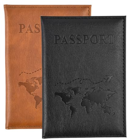XYTAHDM Lot de 2 porte-passeports, housse de passeport en cuir PU,Porte-Passeport Housse,Porte Passeport Cuir,Passeport Portefeuille de Voyage pour Passeport,cartes d'embarquement, cartes de crédit