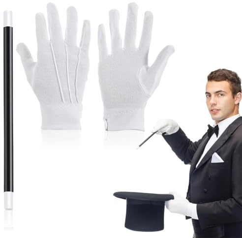 RTRTGS Baguettes de Magicien Enfant Baguette Magicien Enfant Baguette de MagicienNoir et Blanc Bâtons Magique en Plastique Classique Magique pour Halloween Anniver Fête Mascarade avec des gants blancs