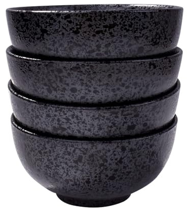 Fignner Ceramic Black Japanese Rice Bowls Set of 4